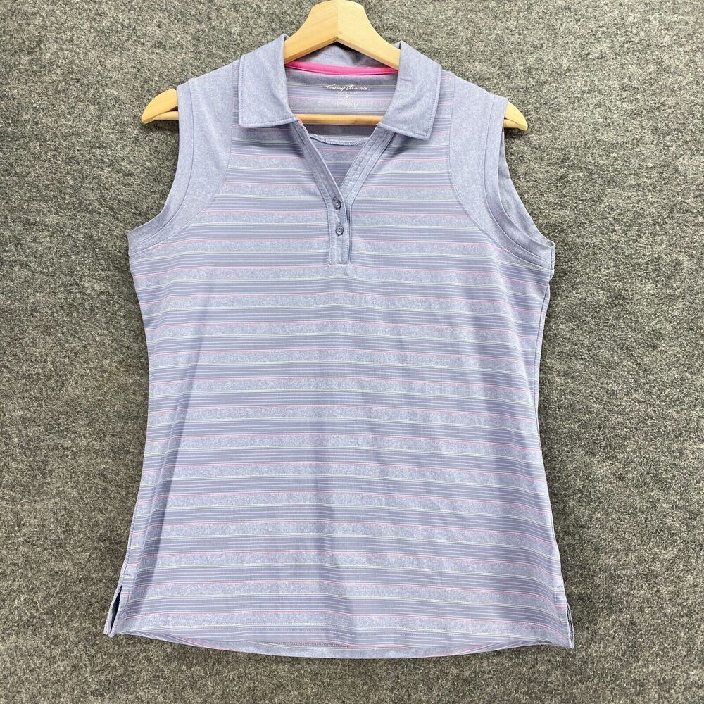 Tommy Armour Polo Shirt Women M Medium Blue Striped Collared Sleeveless Casual